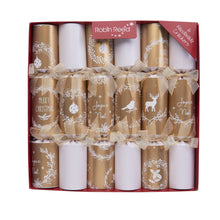 Load image into Gallery viewer, Robin Reed Gold &amp; White Wreath Christmas Crackers, Set of 6 (12&quot;)