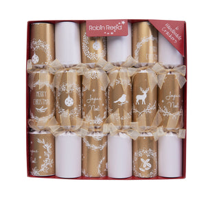 Robin Reed Gold & White Wreath Christmas Crackers, Set of 6 (12")