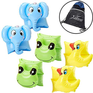 Swimline Inflatable Animal Arm Band 3 Pack - Elephant, Frog, and Ducky, with Drawstring Storage Bag