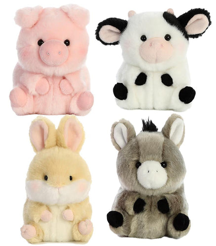 Aurora Rolly Pets Set of 4: Bray Donkey, Chickadee Chick, Prankster Pig, Bunbun Bunny & Bag