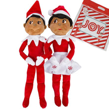 Load image into Gallery viewer, The Elf on the Shelf: A Christmas Tradition - Brown Eyed Boy and Brown Eyed Girl 17&quot; Plushee Pals Set with Zippered Joy Bag