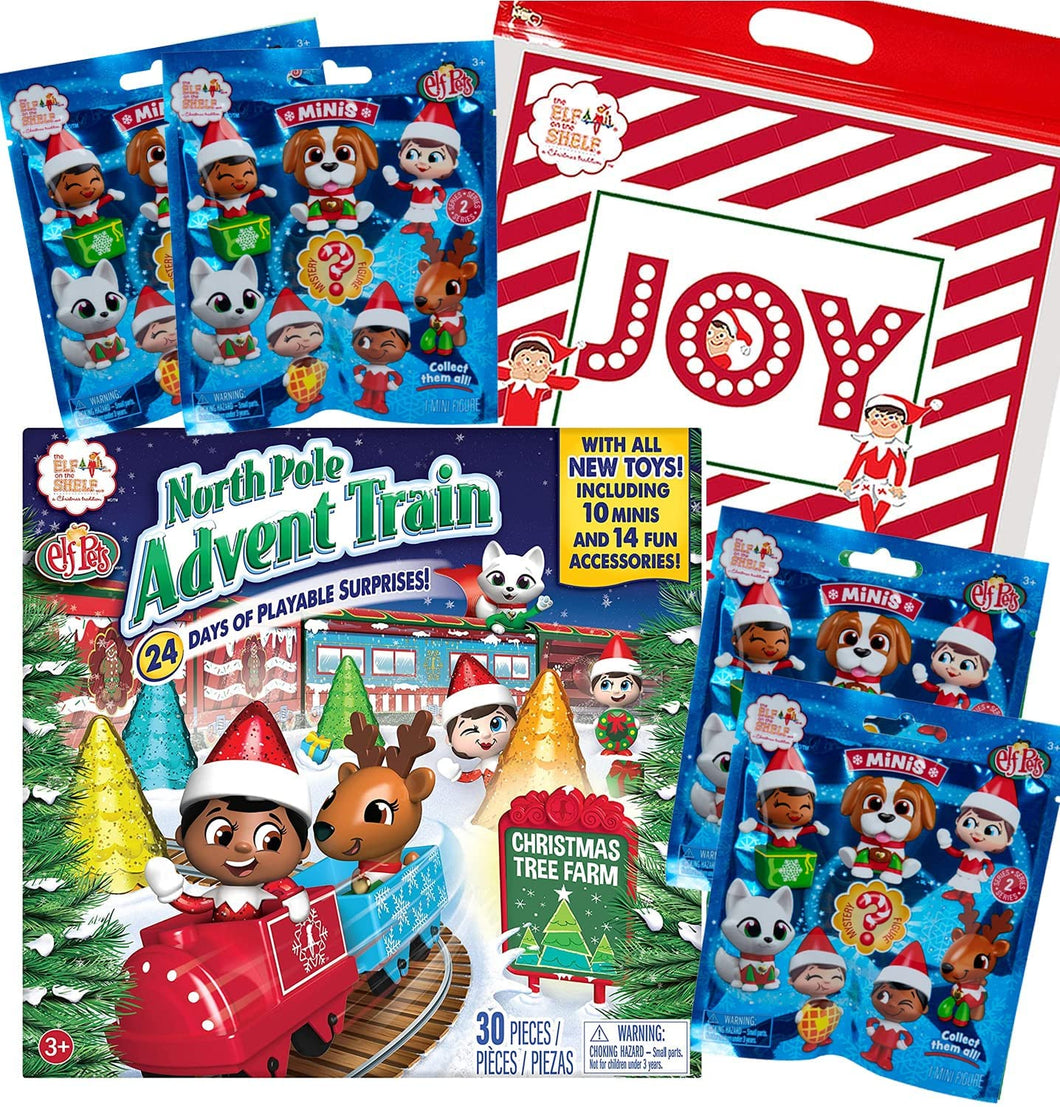 The Elf on the Shelf North Pole Advent Calendar Train, with 4 Merry Mini Mystery Bags Series 2 and Exclusive Joy Bag