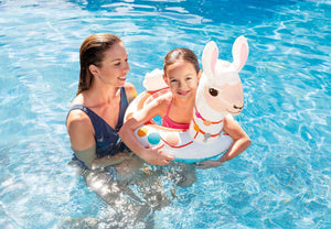 Intex Set of 3 Kid-Sized Animal Swim Ring Floaties: Pink Flamingo, Llama, Unicorn & Drawstring Bag