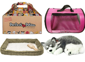 Perfect Petzzz Husky Breathing Pet and Pink Tote for Plush Breathing Pet