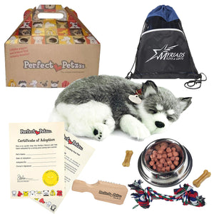Perfect Petzzz Breathing Husky Puppy Set with Dog Food, Treats, Chew Toy & Drawstring Bag