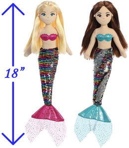 Aurora 18" Sequin Sea Sparkles Plush Mermaids, Set of 2: Isla and Miya, with Drawstring Bag