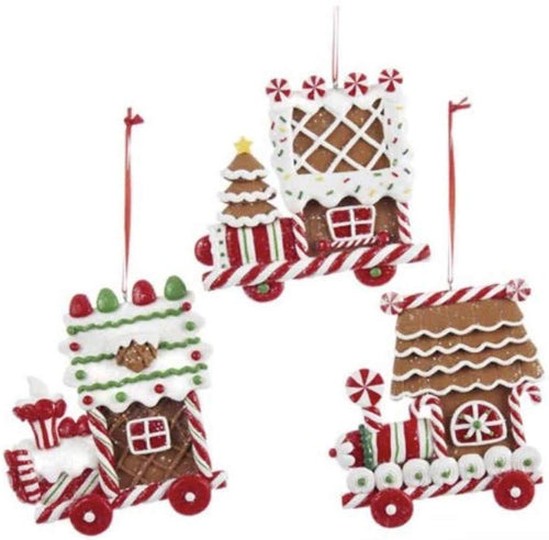 Kurt Adler Clay Dough Gingerbread Flat Train Ornaments (Set of 3 Assorted)