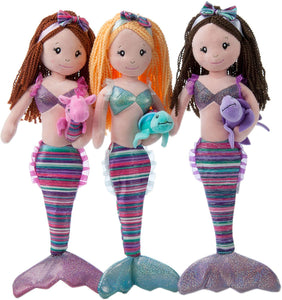 The Petting Zoo 17" Boho Mermaid Doll Plush with Stuffed Narwhal Purple with Brown Hair