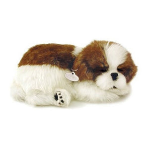 Perfect Petzzz Shih Tzu Plush Breathing Dog with Blue Tote, Food, Treats, Chew Toy & Myriads Bag