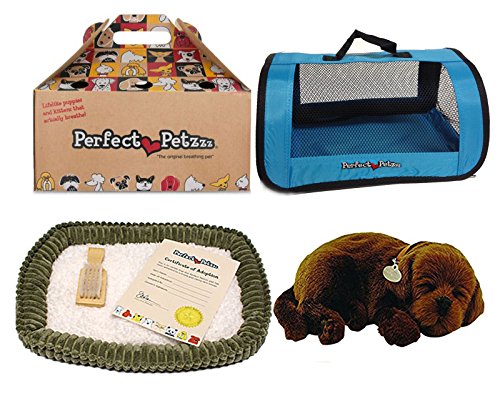 Perfect Petzzz Chocolate Lab Plush with Blue Tote For Plush Breathing Pet