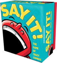 Load image into Gallery viewer, Gamewright Party Game Set of 4: Think &#39;N Sync, In a Pickle, Say It!, Hit or Miss with Myriads Drawstring Bag