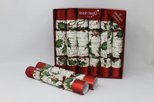 Robin Reed English Holiday Christmas Crackers, Pack of 12 x 10- Bows and Berries