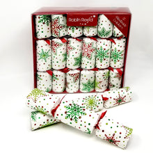 Load image into Gallery viewer, Robin Reed English Holiday Christmas Crackers, Pack of 12 - 10&quot; Multi Glitter Snowflake