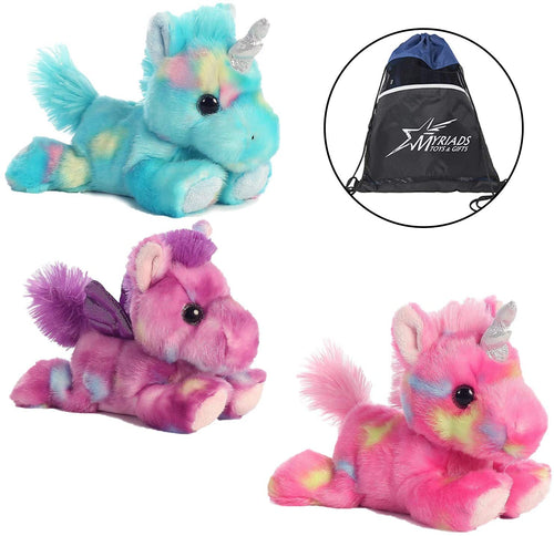 Aurora Bundle of 3: Blueberry Ripple & Jellyroll Unicorns & Tutti Frutti Pegasus & Drawstring Bag