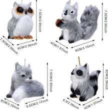 Load image into Gallery viewer, Kurt Adler 3&quot; Plush Grey Animal Christmas Tree Ornaments Set of 4: Owl, Squirrel, Raccoon and Fox