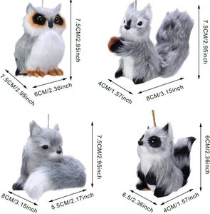 Kurt Adler 3" Plush Grey Animal Christmas Tree Ornaments Set of 4: Owl, Squirrel, Raccoon and Fox