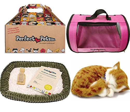 Perfect Petzzz Orange Tabby Soft Toy with Pink Tote For Plush Breathing Pet