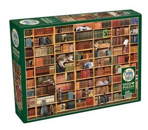 Cobble Hill 1000 Piece Puzzle The Cat Library -Sample Poster Included
