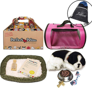 Perfect Petzzz Border Collie with Pink Tote For Plush Breathing Pet