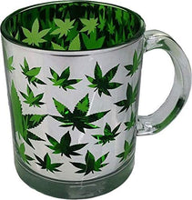 Load image into Gallery viewer, Glass Coffee Mug, 16oz: Metallic Silver and Green Leaf Finish