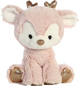 Aurora 8" Reindeer Stuffed Animal Trio: Rose Gold, Sterling Silver and Brown with Drawstring Bag