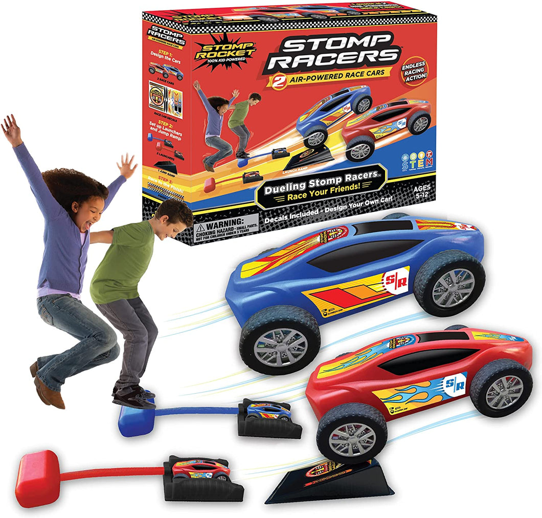 New Stomp Rocket Dueling Stomp Racers, 2 Toy Car Launchers and 2 Air Powered Cars with Ramp and Finish Line. Great for Outdoor and Indoor Play