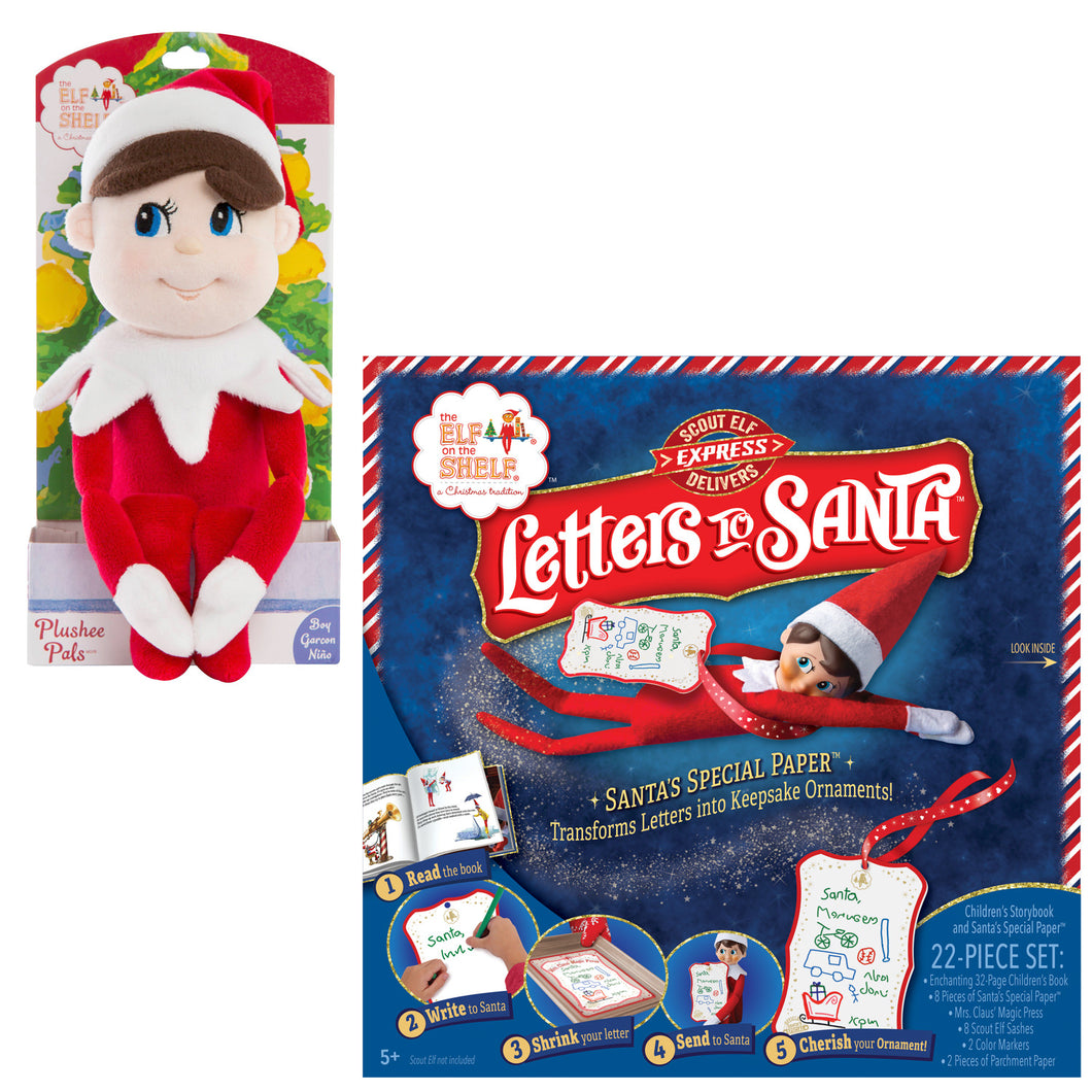The Elf On The Shelf Set of 2: Plushee Pal Boy - Light Tone, and Letters To Santa - Activity and Storybook