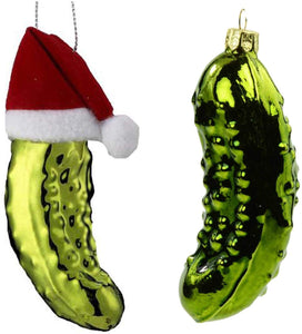 Kurt Adler Traditional Hand Blown Glass Pickle Shaped Ornaments, Set of 2
