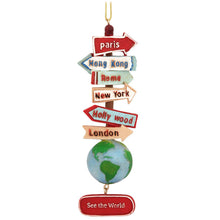 Load image into Gallery viewer, Kurt Adler Hand-Crafted Glass Christmas Ornaments, Set of 2 Travel: Post Sign &amp; Suitcase