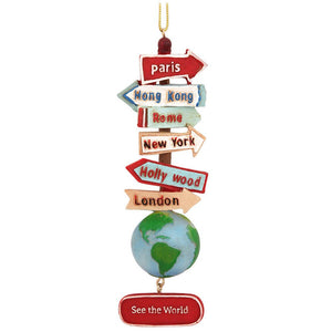Kurt Adler Hand-Crafted Glass Christmas Ornaments, Set of 2 Travel: Post Sign & Suitcase