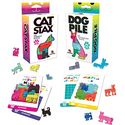 Brainwright Cat Stax The Perrfect Puzzle and Dog Pile The Pup-Packing Puzzles Gift Set (2 Puzzles)