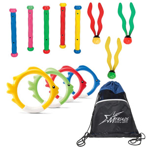 Intex Pool Diving Toys Set of 3: Underwater Fun Balls, Fish Rings, Play Sticks with a Drawstring Bag
