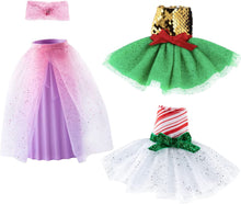 Load image into Gallery viewer, The Elf on the Shelf Claus Couture Glitter Outfit Bundle 3 Pack: Holly Days, Candy Cane, and Magi-Freeze Glitzy Gala