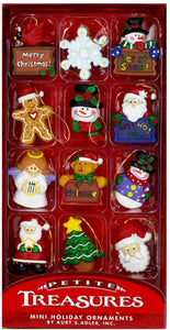 Kurt Adler Mini Christmas Tree Decoration Set: 24-Piece Petite Treasure Ornaments with Hangers and Silver Tree Topper