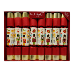Robin Reed English Holiday Red Nutcracker Christmas Crackers, Set of 8 (10")
