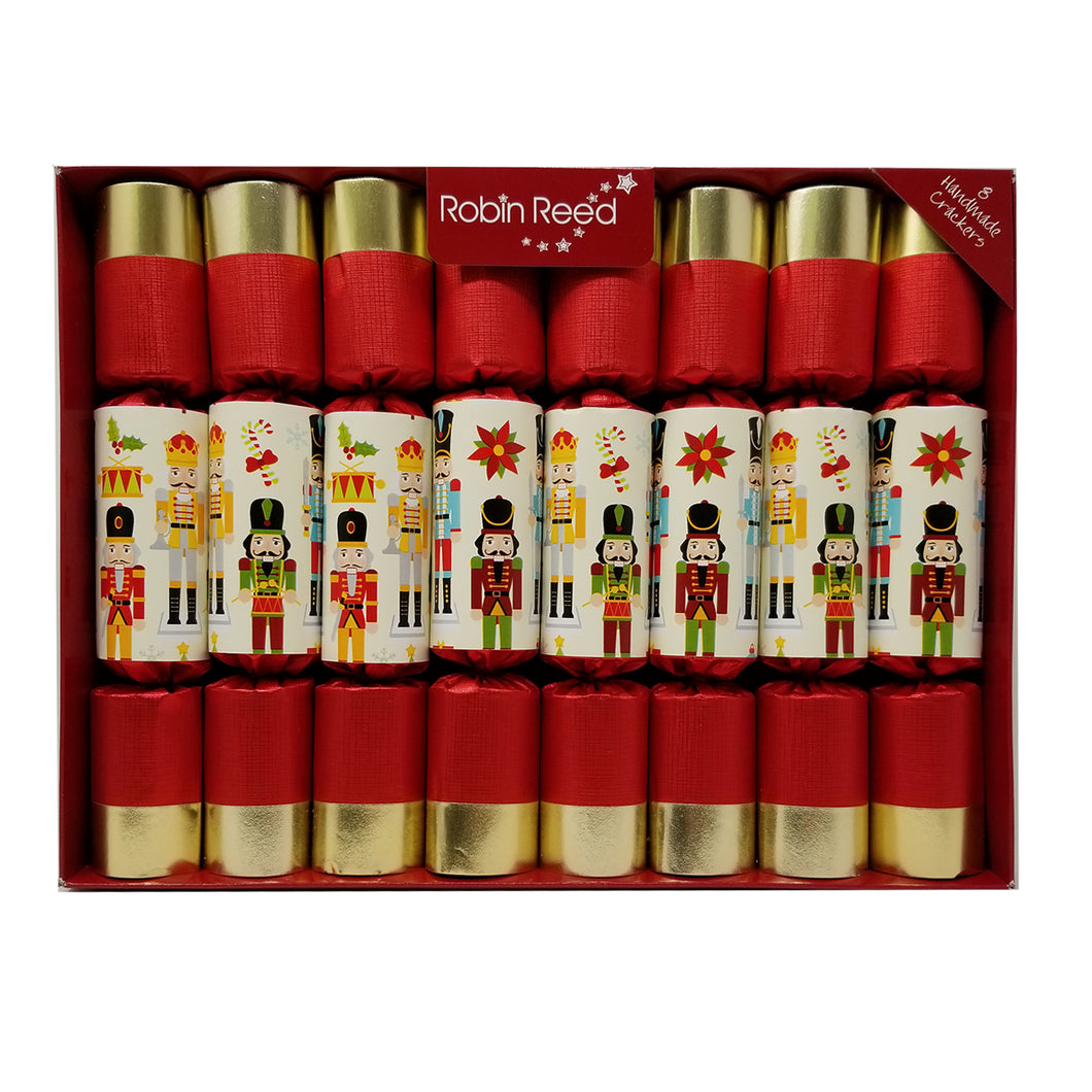 Robin Reed English Holiday Red Nutcracker Christmas Crackers, Set of 8 (10