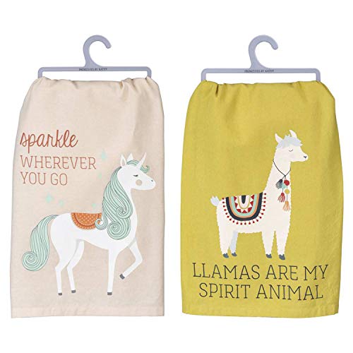 Primitives by Kathy 2 Kitchen Towels Llamas Are My Spirit Animal and Sparkle Wherever You Go Unicorn