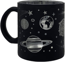 Load image into Gallery viewer, Glass Coffee Mug, 16oz: Frosted Black with Solar System Design