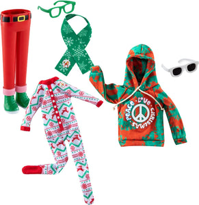 The Elf on the Shelf Claus Couture Set of 3: Holiday Hipster, Groovy Greetings Hoodie, and Wonderland Onesie (Elf Not Included)