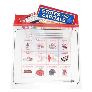 States Capitals Learning Set Wipe-Clean Workbook Flash Card Set - Includes Zipper Storage Bag