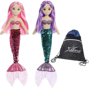 Aurora World 18" Sea Sparkles Plush Mermaids Set of 2 - Ava and Jenna & Drawstring Bag