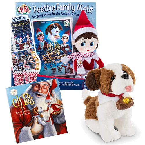 The Elf on the Shelf Festive Family Night and Saint Bernard Tradition Plush with Hardback Book