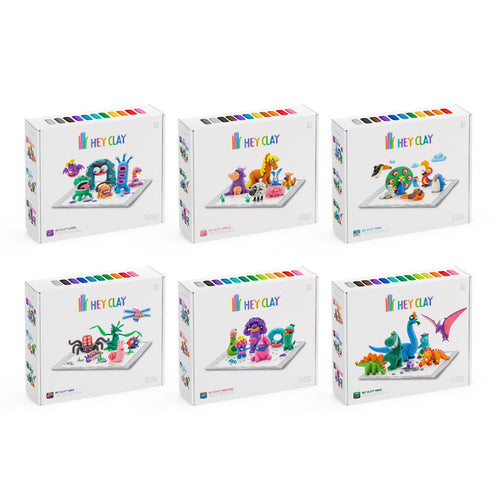 Hey Clay Complete Starter Pack of 6 Colorful Modeling Air-Dry Clay for Kids with Interactive App