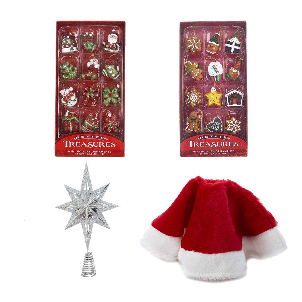 Kurt Adlery Mini Tree Christmas Decoration and Silver Tree-Topper Set