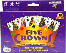 Load image into Gallery viewer, PlayMonster Set of 4 Card Games: Five Crowns, Karma, Set and Quiddler, with Myriads Drawstring Bag