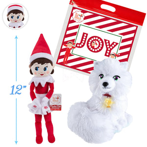 Elf on the Shelf Arctic Fox Tradition Set,12" Plushee Pal Light Girl Elf Snuggler, Exclusive Joy Bag