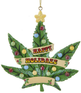 Kurt Adler 4.25" Merry Marijuana Christmas Ornament Set of 3: 1 Happy Holidaze & 2 Shimmery Green