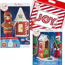 Load image into Gallery viewer, The Elf on the Shelf Claus Couture Winter Wonderland Set: Frosted Fishing Hut and Jolly Gingerbread Activity Set, with Exclusive Joy Travel Bag