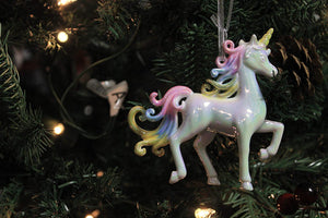 Kurt Adler Fantastical Christmas Ornament Set of 5: 2 Unicorns and 3 Shimmering Wings, with Hangers