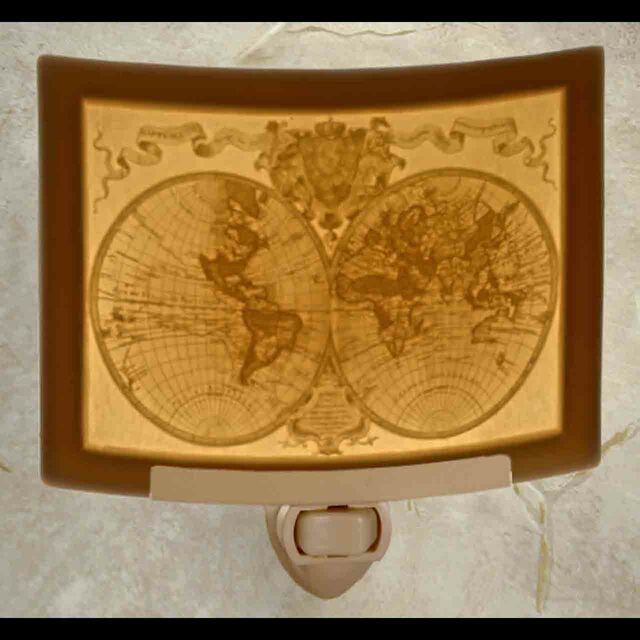 Old World Map Curved Porcelain Lithophane Night Light